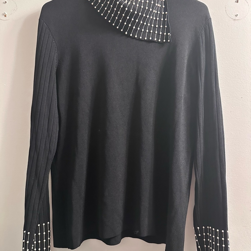 Vanity Fair Black Cowl Neck Sweater with Studded Details